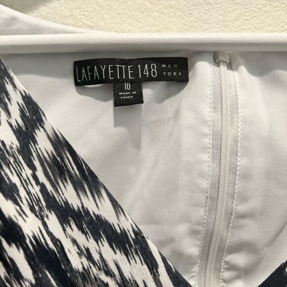 Lafayette 148 New York White Black Geo Tribal Viscose V Neck Sleeveless Shift - Picture 4 of 10